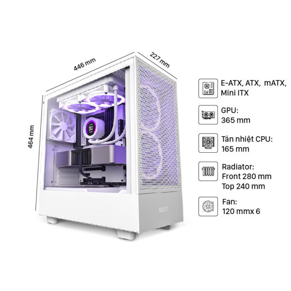 Vỏ máy tính NZXT H5 Flow White (Mid Tower/Màu Trắng)