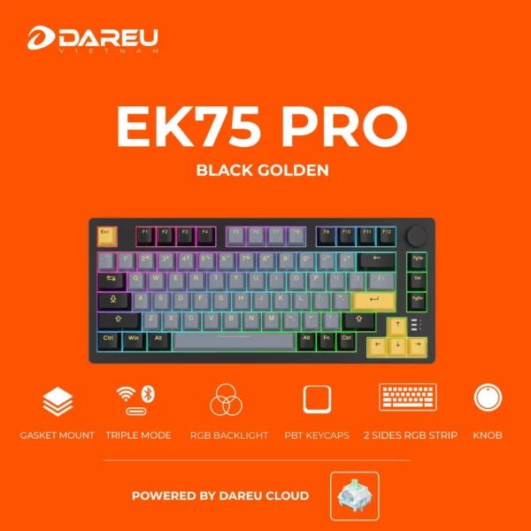 Bàn phím cơ DareU EK75 Pro Triple Mode Black Golden DareU Cloud switch